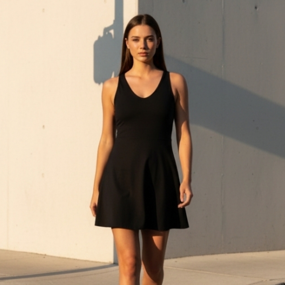 GAP Black Sleeveless Active Tank Dress Moisture Wicking Shelf Bra Size XL